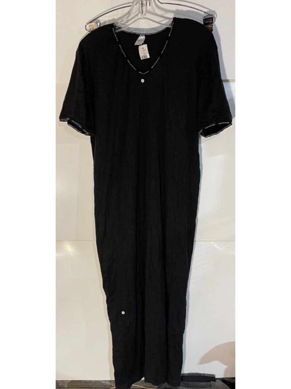 Vtg Delicates Medium Long Black Nightgown Lingerie Dress V-Neck